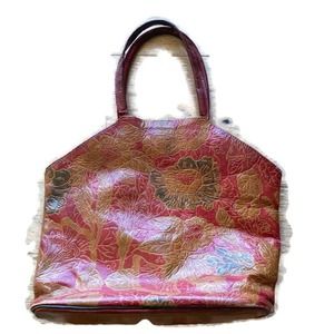 Vintage Leather Red Floral Shoulder Bag Purse